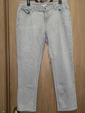 Eileen Fisher Petite 12P Grey Stretch Denim Straight Leg Jeans Classic